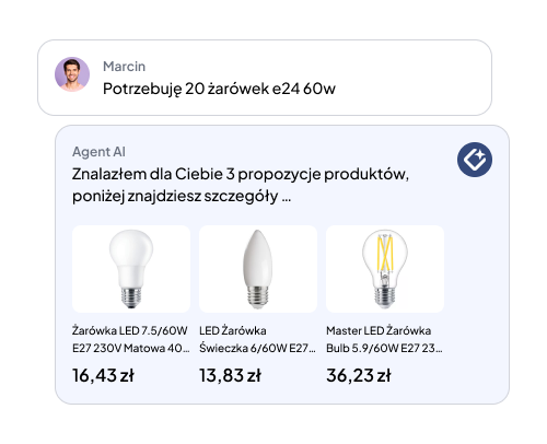 Rozwiązania AI Certusoft - czat z agentem AI przy zakupie żarówek