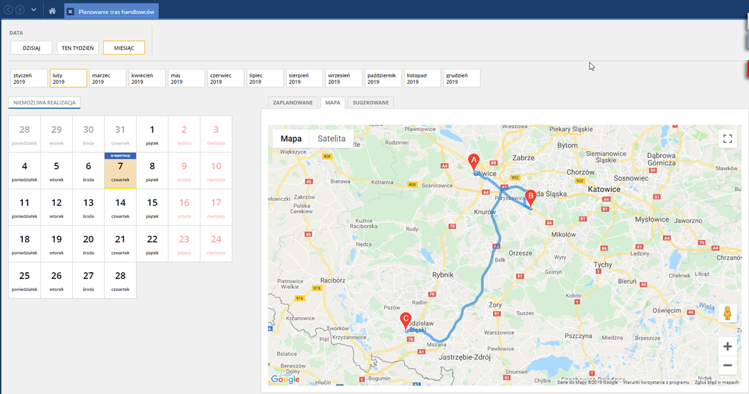 Panel handlowca z mapą spotkań