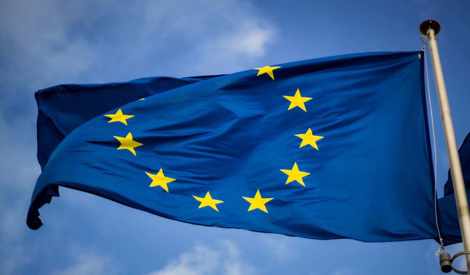 Flag of the European Union in front of the EU-Parliament in Brussels, Belgium